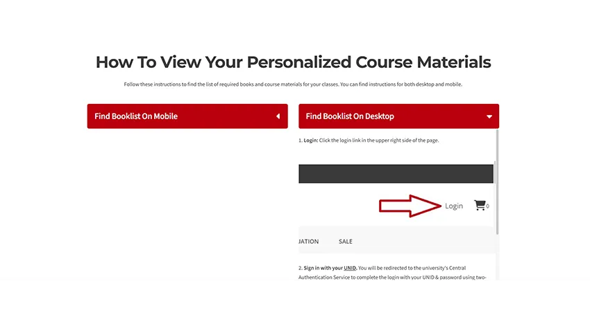 Instructional page for adding textbooks from a course to the cart.